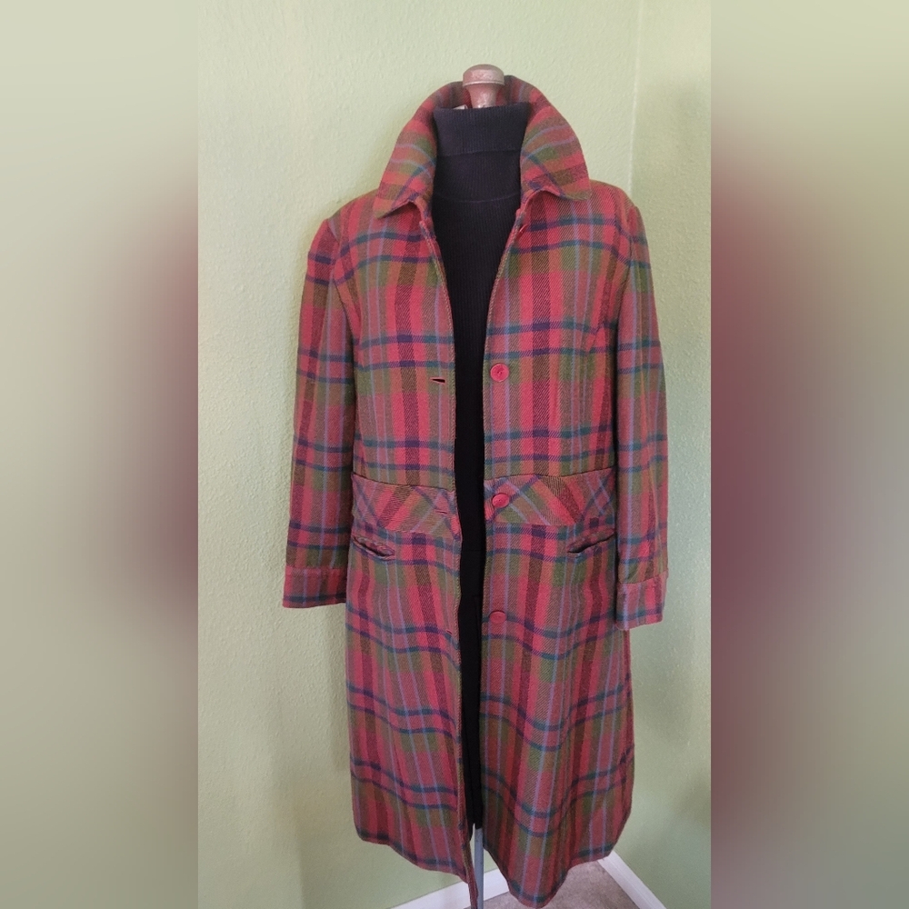 Halogen Unique Vintage Plaid Women's Long Coat XL - Picture 2 of 15